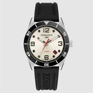 New Torgoen TN-1293 T53 Diver Cream 41mm Silicone Strap Watch